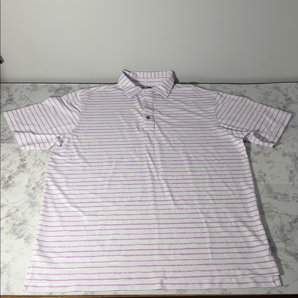 FJ Men’s White and Purple Striped Polo Shirt Size Medium